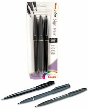 New Pentel Arts Black Sign Pens Assorted Styles 3-Pack STSBP3A Fiber &amp; Brush Tip - £7.31 GBP