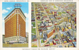 Indianapolis Indiana~Hotel LINCOLN-AEROPLANE View Of DOWNTOWN~1947 Postcard - £2.34 GBP