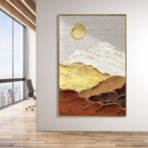 Golden Mountain Landscape Oil Painting Thick Textured Canvas Art Wall Handmade - £109.12 GBP