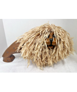 Extremely Cool Tawney Scrawny Lion w Raffia Mane Hair Carved Wood 19 x 1... - $74.25
