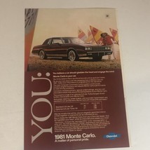 1981 Chevrolet Monte Carlo Print Ad Advertisement Vintage Pa2 - £7.11 GBP