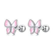 BISAER 925 Silver Stud Earrings Pink Blue Butterfly Animal Mini Earring For Wome - £17.09 GBP