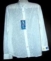 Ganesh Men&#39;s White  Cotton Soft Embroidery Design Shirt Size VL  - $92.27