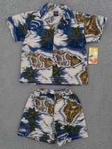 Favant Boys 2 Piece Outfit SZ 7-8 New Map Blue Casual Shirt and Shorts Set NWT - £11.94 GBP