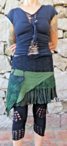 Psy Trance Green Layered Skirt Festival Pixie Rave Goa Punk Faery Boho M... - £48.56 GBP