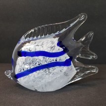 Angel Fish Hand-Blown Art Glass Figurine Paperweight Clear Blue White - £17.40 GBP