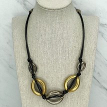 Chico&#39;s Gold and Silver Tone Double Strand Black Cord Necklace - £10.11 GBP