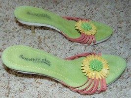 Womens Sandals Heels Skechers Green Pink Yellow Flower Open Toe Slide Shoes-sz 8 - £23.25 GBP