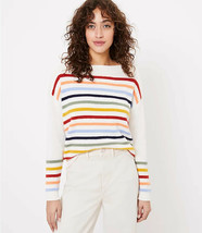 LOFT Fuzzy Striped Sweater Whipped Cream Multi New - £27.64 GBP