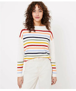 LOFT Fuzzy Striped Sweater Whipped Cream Multi New - $34.99