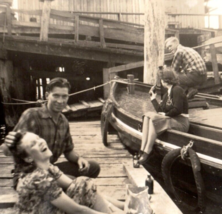 Couples Hanging Out On Boat Dock Marina Original Found Photo Vintage Photograph - $9.95