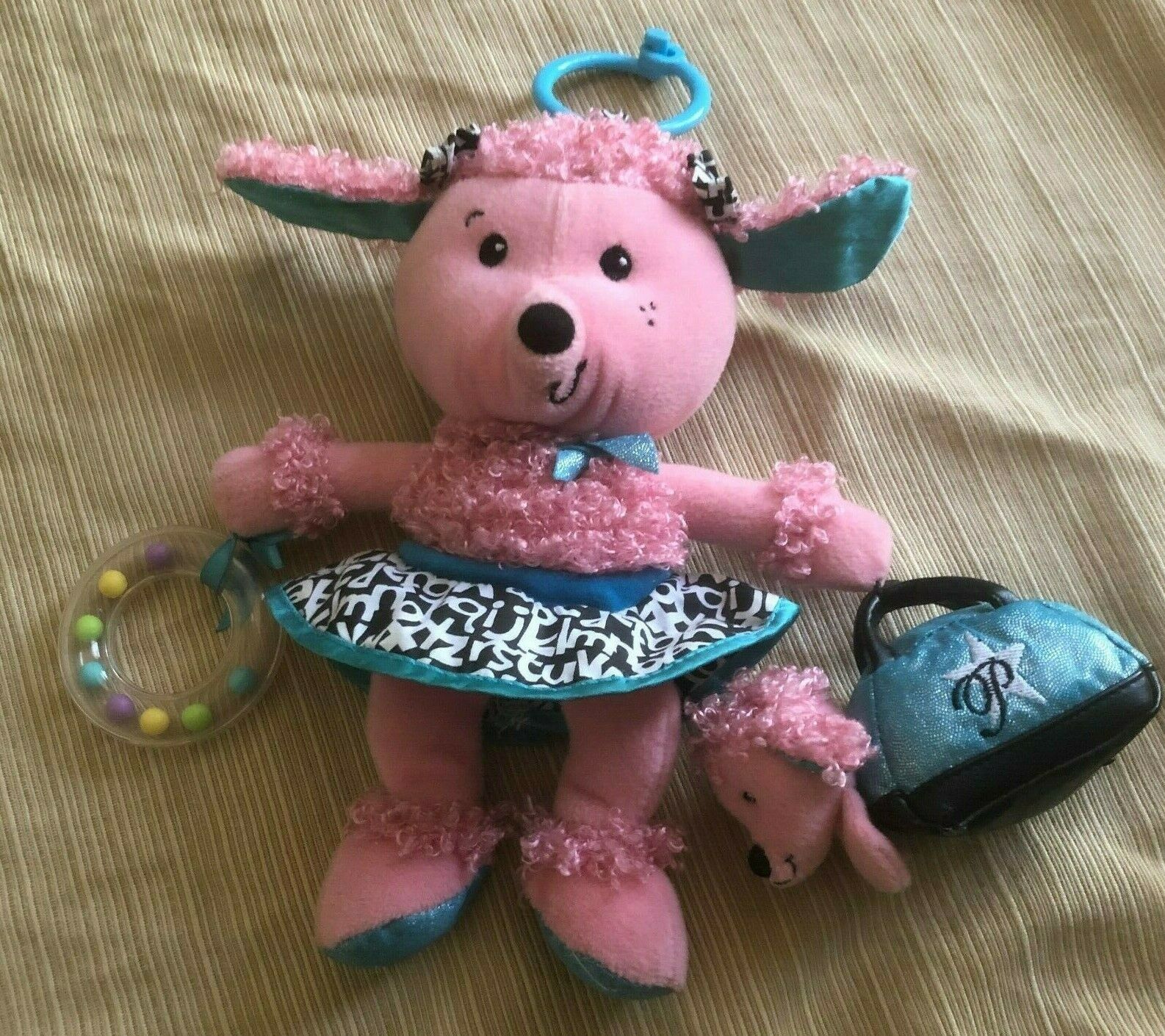 Infantino Pink Poodle Plush Stuffed Animal Toy Dog Rattle Breast Awareness Bag - $14.84