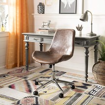 SAFAVIEH Home Collection Fletcher Brown Faux Leather/ Chrome Swivel Adjustable - £132.14 GBP