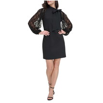 Vince Camuto Women&#39;s Mesh-Sleeve Bow-Neck Shift Dress - Black - $516.88 MXN
