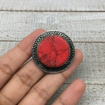 Antique Afghan Turkmen Tribal Round Shape Red Coral Inlay Kuchi Ring Boho, TR83 - £5.86 GBP