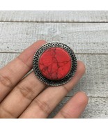 Antique Afghan Turkmen Tribal Round Shape Red Coral Inlay Kuchi Ring Boh... - £5.94 GBP