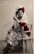 RPPC Beautiful Spanish Lady Lace Dress Sitting on Chair Hand Colored Postcard - £6.92 GBP