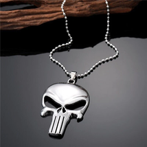 Punisher Silver Metal Skull Emblem Pendant Necklace Key Chain Rear View Mirror - £3.71 GBP