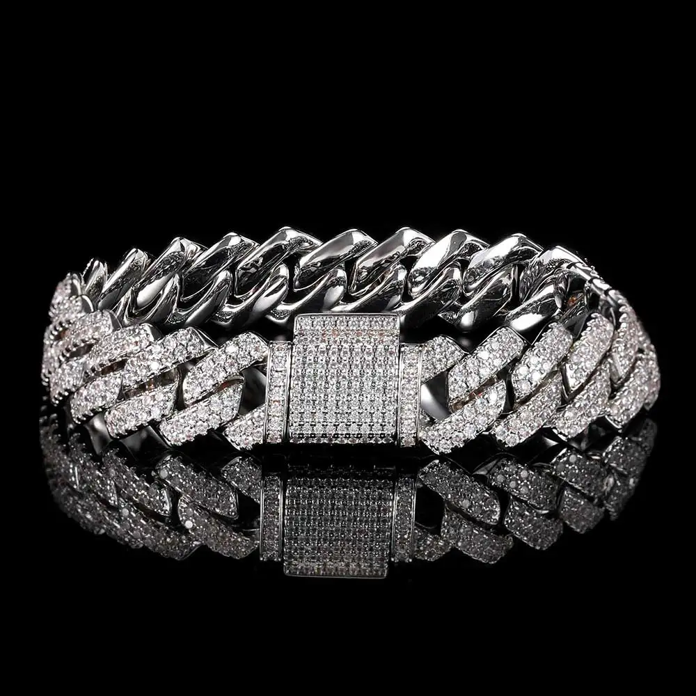 14mm Bling Iced Out Cuban Zirconia Cuban Miami Prong Link For Women Men Hip Hop  - £43.70 GBP