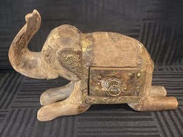 Vintage India carved wooden elephant sculpture with a drawer - $20.00