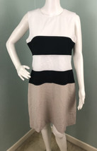 NWT Women&#39;s Calvin Klein Sleeveless Wht/Blk/Beige ColorBlock A-Line Dress Sz 10 - £35.19 GBP