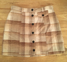 Emory Park Womens Ivory Tan Plaid Mini Skirt Button Front Classic Size L  NEW - £21.71 GBP