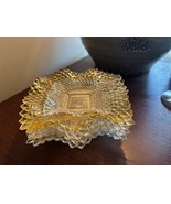 5 Vintage INDIANA GLASS Candy Dishes 4 Clear, 1 Gold Square Ruffle Edges - $29.69