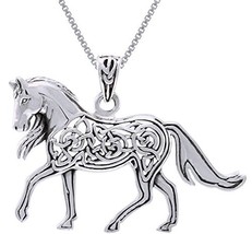 Jewelry Trends Large Celtic Knot Horse Equestrian Sterling Silver Pendant Neckla - £46.74 GBP