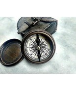 Nautical Vintage Brass Antique Compass With Leather Box New Year X-Mas Gift - £20.24 GBP
