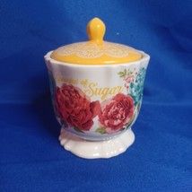 Pioneer Woman Sugar Bowl Stoneware Blossom Jubilee Floral &quot;Spoon Full of Sugar&quot; - £14.66 GBP