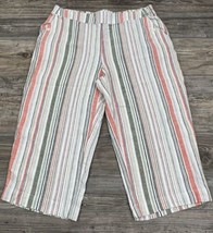 Croft &amp; Barrow Linen Blend Pull On Striped Pants Women&#39;s Large Cropped P... - $14.85