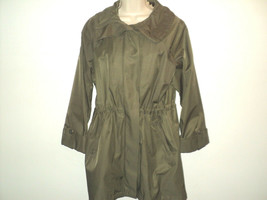 Hilary Radley Trench Coat Size M Brown Hooded Knee Length Leopard Lining - £15.95 GBP