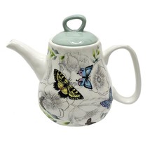 Butterfly Tall Teapot Ceramic 11.5&quot; High Kitchen Shape Sage Green Butter... - $34.64