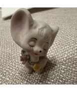 Vintage Napco shy mouse with floral wreath Easter spring Porcelain Figurine - $19.25 CAD