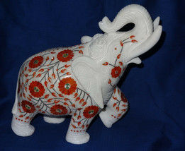 Marble Safari Elephant Figurine Carnelian Pietra Dura Inlay Fine Home Decor - £279.80 GBP