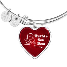 Mom Message World&#39;s Best Mom Heart Bangle Stainless Steel or 18k Gold 18-22&quot; - £37.92 GBP+