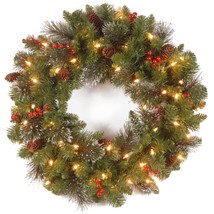 National Tree Company-20&quot; Crestwood Spruce Christmas Wreath Silver Cones Lights - £30.03 GBP