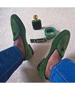 Loafer Slips On Green Suede Handmade Vintage Leather Fashionable Classic... - £99.82 GBP