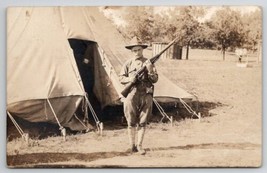 Military Soldier with Rifle Tent Scene Wm. J Meuer Photo Madison WI Postcard A49 - £15.94 GBP