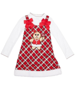 gingerbread plaid dress &amp; blouse set toddler girls faux fur hem bow 3t c... - £30.79 GBP