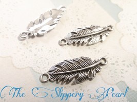 4 Feather Charms Antiqued Silver Boho Pendants Western Links 2 Hole  - £2.87 GBP