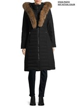 New Calvin Klein Women&#39;s Faux Fur Trimmed Down Puffer Long Coat Navy Size M - £120.21 GBP