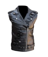 Brando Leather Vest Black PU Leather Biker Vest Mens Black Motorcycle Sl... - $101.75