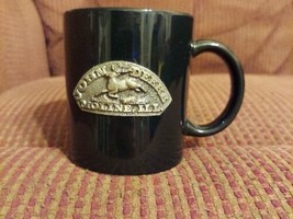 John Deere Dubuque Works 1990 Black Ceramic Mug Raised Metal Logo - $18.69