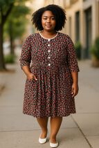 Vintage Janice McCarty Floral Button-Front Tunic Dress S Black Red White... - $1,273.65 MXN