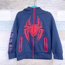 Spider Man Hooded Full Zip Sweatshirt Blue Red Pockets Hoodie Toddler Boys 4T - £19.35 GBP