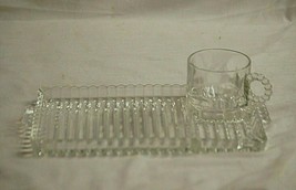 Hazel Atlas Ball and Ribbed Glass Sip Snack Plate Smoke Ashtray &amp; Cup MCM - £19.47 GBP