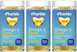 3 x Pharbio Omega-3 Forte 120 capsules (360 capsules total). Fishoil, Swedish. - £70.03 GBP