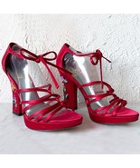 JLo Red Satin Strappy Heels Embroidered Floral Tie Sandals - Women&#39;s Siz... - €40,62 EUR
