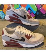 CLEAN Nike Air Max 90 Mens US 10 White Burgundy Grey Sneakers FN6958-101 - $103.94